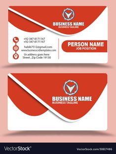 two business cards with red and white colors