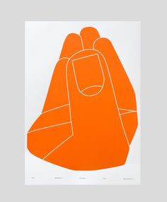 an orange poster with the shape of a hand