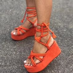 Category:Sandals; Upper Materials:Synthetics; Embellishment:Lace-up; Season:Summer; Heel Type:Platform,Wedge Heel; Gender:Women's; Activity:Walking; Toe Shape:Round Toe,Open Toe; Style:Casual,Sweet; Heel Height(inch):3-4; Outsole Materials:Rubber; Occasion:Beach,Office,Outdoor,Daily; Closure Type:Lace-up; Pattern:Solid Colored; Production mode:Self-produce; 2024 Trends:Lace Up Sandals Strappy Sandals,Wedge Sandals,Wedge Heels,Platform Sandals,Plus Size; Foot Length:; Foot Width:; Size chart date Orange Sandals, Tie Sandals, Modern Sandals, Gladiator Heels, Platform Wedge Heels, Lace Up Wedges, Womens Sandals Wedges, Stylish Sandals, Platform Wedge Sandals