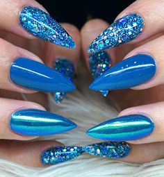 Tips N Flicks Nails on Instagram:  ٩(˘◡˘ )⊰ Holiday Lashes...Dodolashes, have lashes that start at $5.00 use code STAR for a discount! NO LIMIT Have a Blessed Day!  ⊰⊹✿  nails Bright Blue Glitter Nails, Bright Glitter Nails, Blue Stiletto Nails Design, Beauty Nails Design, Stiletto Nails Designs, Bright Nails, Sparkle Nails