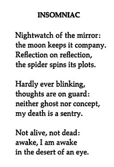 the poem insomniac, which is written in black ink on white paper