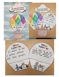 three different pictures of hot air balloons with writing on the front and bottom, one is for