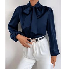 Super Cute And Stylish Ships In 5-10 Business Days Navy Elegant Tops For Formal Occasions, Navy Elegant Formal Tops, Navy Chic Blouse For Spring, Chic Navy Tops For Party, Chic Navy Blouse For Spring, Chic Navy Party Top, Chic Navy Top For Party, Elegant Navy Tops For Spring, Elegant Blue Blouse For Fall