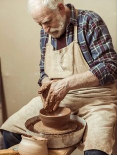 an old man is working on a pottery wheel