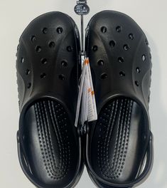 NEW Crocs Baya Black Clogs Slip On Slide Sandals 10126-001 Men’s Size 10 NWT Tag. Black Crocs Men, Crocs Mens Clogs, Black Slip-on Slippers With Rubber Sole, Black Non-slip Sports Clogs, New Crocs, Crocs Baya, Cheap Slip-resistant Men's Slides, Black Clogs, Slide Sandals