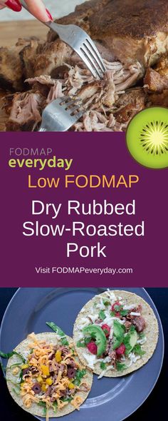 a plate with some food on it and a fork in the middle, next to an advertisement for low fodmap