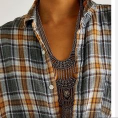 Nwt Free People Chain Mail Pendant Necklace Silver Chain Necklace For Festival, Bohemian Metal Clavicle Chain Necklace, Metal Chain Bib Necklaces, Metal Bib Necklaces With Chain, Metal Bib Necklace With Chain, Bohemian Bib Necklace With Chain, Chainmail Pendant, Free People Necklace, Fruit Necklace