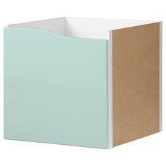 an empty box with a brown paper inside it and a light blue lid on the bottom