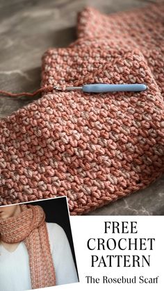 a crochet scarf is shown with the text, free crochet pattern