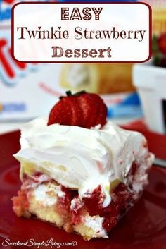 no bake strawberry dessert recipe on a red plate