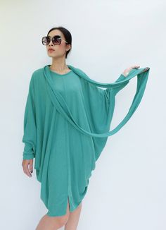 "🚚..ALL ORDERS ARE SHIPPED VIA DHL EXPRESS MAIL If you could only bring one dress on vacation, this would be it! Easy fitting wide body with long length sleeves, a scarf attached at neckline -- play with the many different ways of wearing it! Loop it around your neck in a figure, let it hang asymmetrically off to one side; open the scarf in half to criss-cross it around the neck. It's all up to you-- dress it up, dress it down, layer it! So versatile, it will have you wondering how you ever got Scarf Dress, Long Maxi Skirts, Wide Body, Awards Ceremony, Tunic Length, Batwing Sleeve, On Vacation, Bat Wings, Dhl Express