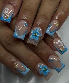 Baddie Nail Designs Blue, Relatable Illustrations, Holiday Acrylic Nails, Cute Simple Nails, Colored Acrylic Nails