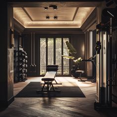 an empty gym room with exercise equipment