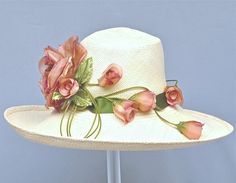 WIDE BRIM Ivory Panama Straw Women Hat by MakowskyMillinery Curved Brim Panama Hat For Kentucky Derby, Elegant Cream Panama Hat Made Of Straw, Elegant Cream Panama Hat In Straw, Elegant Cream Straw Panama Hat, Cream Straw Hat With Curved Brim For Country Events, Elegant Brimmed Boater Hat For Country Events, Fitted Cream Straw Hat With Curved Brim, Flat Brim Toquilla Straw Hat For Garden Party, Flat Brim Panama Hat For Garden Party