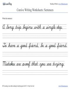 cursive writing worksheets sentences