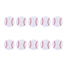 six baseballs with red stitching on them