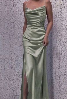 Simple Mermaid Spaghetti Straps Sage Green Long Prom Dress P1453 – PreppyDress Ombre Wallpaper, Chique Outfit, Silk Chemise, Satin Evening Dresses