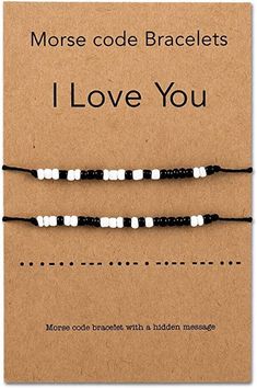 ✦ Morse Code Bracelets: Each character is represented by a unique Morse Code sequence, keep a hidden message close to your heart with this bracelet, a special gift with special message on special days! ✦ Perfect Little Present: This set of 2 bracelet is a lovely gift to be given, it comes with a keepsake card sure to put a smile on the recipient's face perfect little present for you and your friend. ✦ Unique Design: handmade rope bracelet with special message.  Wear it as a friendship bracelet, couples bracelet, family bracelet or as a gift for thank someone. ✦ Adjustable Size Bracelets: The cord is approximately 35 cm in length and tied with sliding knots so should fit for Women, Men, Youth, Teens, Boys, Girls as birthday gift, anniversary gift, graduation gift, Christmas Gift, etc Morse Code Bracelets, Code Bracelets, Bracelet For Him, Kraf Kertas, Bff Gifts Diy, Diy Bracelets Easy, Diy Bracelet Designs