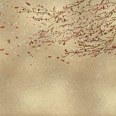 an artistic painting with leaves and branches on a beige background