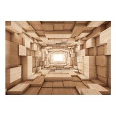 an abstract wooden room with light coming in from the center