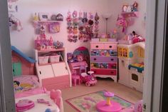 this is a bedroom with many toys in it