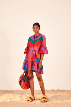 Farm Rio Dress, Aventura Mall, Bright Colored Outfits, Sunny Season, Top Handle Bags, Striped Mini Dress, Party Outfits, Signature Print