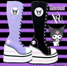 Yru Shoes and Kuromi present the Kuromi Detention 🖤 Available for pre-order on our website now! 💜 Kuromi Outfit, Yru Shoes, Goth Shoes, Kitty Clothes, Hello Kitty Clothes, 6 Inch Heels, Shoes Outfit Fashion, Hello Kitty Pictures, Hello Kitty Items