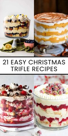 christmas trifle recipe collage with text overlay that reads 21 easy christmas trifle recipes