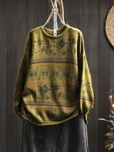 Details: Item: Babakud Women Autumn Retro Cotton Printed Pullover Sweater Fabric: Cotton Knit Collar: Round Neck Sleeve Length: Long Sleeves Pattern: Floral Color: Navy Blue, Khaki, Green, Red, Olive, Coffee Style: Retro, Casual, Loose Size Chart: Size One Size cm inch Bust 132 51.97 " Length 64 25.20 " Sleeve Length 41 16.14 " Shoulder Width 62 24.41 “ Cuff 22 8.66 " Coffee Style, Coffee Sweater, Sweater Fabric, Coffee Fashion, Blue Khakis, Vest Shirt, Floral Color, Short Jumpsuit, Print Pullover