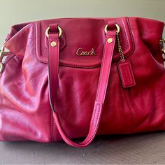 Coach Leather Red Vintage Like New Red Coach Satchel, Coach Red Satchel With Detachable Strap, Classic Red Satchel With Gold-tone Hardware, Classic Red Coach Satchel, Coach Red Satchel For Everyday Use, Red Coach Satchel For Everyday Use, Designer Red Satchel For Everyday, Red Satchel With Gold-tone Hardware For Errands, Red Leather Satchel With Branded Hardware