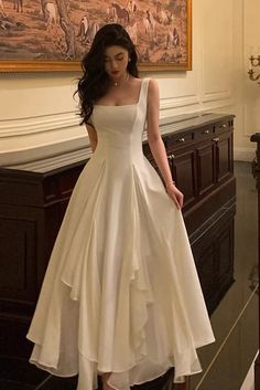 Prom Dress Ankle Length, Square Neck Prom Dress, Dress Ankle Length, Elegant Evening Gown, Kdrama Fashion, Prom Dresses Elegant, Gaun Fashion, Evening Dresses Online, Floor Length Prom Dresses