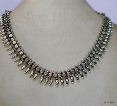 Traditional Design Sterling Silver Necklace Choker Necklace From Rajasthan India. Great Handmade Design, Good For Jewellery Collection.Note - Please check pictures carefully for more detail. Length - 42.6 cm (16.7 inch) we can adjust the length.width max.  - 1.7 cm(0.67")weight - 50 gramsmaterial - Sterling silver. Traditional Adjustable Metal Necklaces, Adjustable Traditional Metal Necklaces, Adjustable Traditional Metal Necklace, Bohemian Round Metal Choker, Traditional Silver Round Choker, Traditional Oxidized Adjustable Necklace, Bohemian Adjustable Necklace With Intricate Design, Handmade Adjustable Bohemian Temple Necklace, Festival Necklaces With Silver Beads