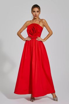 Red Ball Gown Maxi Dress For Gala, Elegant Rose Red Spring Dresses, Elegant Rose Red Evening Dress, Red Floor-length Bridesmaid Maxi Dress, Red Long Dress Gown For Spring, Red Maxi Length Evening Dress For Spring, Red Maxi Evening Dress For Spring, Red Floor-length Gown For Spring, Pink Bandage Dress