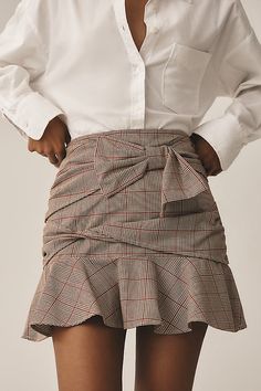 Polyester, viscose, elastane Zipper styling Machine wash Imported | Manipulated Plaid Mini Skirt by Maeve, Women's, Size: Medium, Polyester/Viscose/Elastane at Anthropologie Fitted Elastane Mini Skirt For Fall, Fall Mini Skirt Made Of Elastane, Fall Workwear Elastane Skirt, Fall Workwear Skirt Made Of Elastane, Fall Office Skirted Bottoms, Blue Plaid Skirt, Green Plaid Skirt, Plaid Blanket, Plaid Mini Skirt