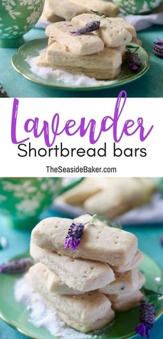 lavender shortbread bars stacked on top of each other