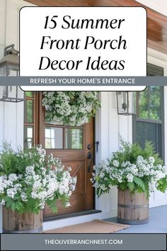 front porch decor with white flowers and greenery