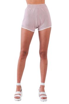 Chic Ribbed Short Length Bottoms, Striped Stretch High-waisted Shorts, Trendy Ribbed Loungewear Shorts, Cozy Stretch Shorts For Summer, Cozy Stretch Summer Shorts, White Ribbed Short Length Bottoms, Cozy Stretch Shorts, Cozy Stretch Short Bottoms, Ribbed Stretch Shorts For Loungewear