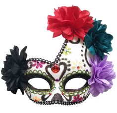 PRICES MAY VARY. Sugar Skull Half Face Mask with Roses Decoration One-Size Fits Most, Fastens with Black Ribbon Tie-On Great for costume use or home decor! Plastic Made Sugar Skull Mask Day Of The Dead Masquerade Eye Mask is perfect for carnivals, Halloween and fancy dress parties, with its gorgeous unique design, colours and glitter this red, white and black eye mask is a must have! You can create various fancy dress/Halloween characters with this mask, it can also be worn with or without a cos Black Eye Mask, Sugar Skull Party, Sugar Skull Dress, Mask Venetian, Sugar Skull Costume, Mexican Day Of The Dead, Skull Dress, Pretty Halloween, Party Mask