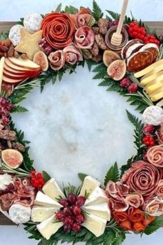 a wreath made out of different types of food