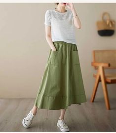 Moongor Irregular Splicing High Waist Skirt Green Tiered Skirt With Pockets, Green Casual Flowy Skirt, Casual Green Flowy Skirt, Green Long Patchwork Skirt, Green Long Skirt With Patchwork, Casual Green A-line Bottoms, Skirt Collection, High Waist Skirt, Waist Skirt