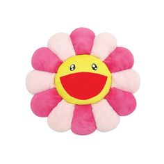 a pink and white flower with a smiling face on it's center, sitting in front of a white background