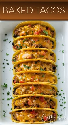 baked tacos on a white plate, with ground beef and topped with melted cheese. Baked Tacos, Tortilla Wrap, Taco Dinner, Mexican Dinner, Favorite Recipes Dinner, Lunch Snacks, Mexican Dishes, Meals For The Week, Family Dinner