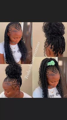 Hair Braiding Styles Black Women Natural Hair, Braided Cornrow Hairstyles With Curls At The End, Feed In Braids With Box Braids, Natural Braided Ponytail Hairstyles, Updo Braids For Black Hair Ponytail, African Braids Hairstyles Cornrows Updo, Feed In Braids Hairstyles For Kids, Kids Braided Updo Hairstyles, African Hair Braiding Styles For Kids