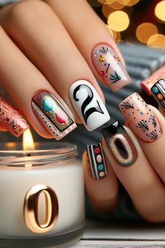 33 Birthday Nails to Celebrate Your Special Day 50 Birthday Nails, Colorful Birthday Nails, Nail Ideas Thanksgiving, Nail Designs Thanksgiving, Autumn Nail Trends, Thanksgiving Nails Fall, Nail Art Abstract, Conservation Poster, Festive Nail Ideas