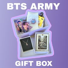 the bt's army gift box is filled with photos and other items to give as gifts