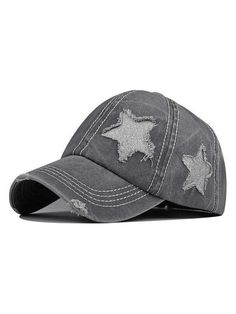 Distressed Wash Sequin Star Baseball Cap - AnotherChill Y2k Hats, Messy High Bun, Girl Trucker, Trendy Scarves, Distressed Baseball Cap, Vintage Baseball Caps, Base Ball, Bun Hat, Messy Bun Hat