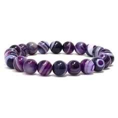 Precious looking black onyx & purple striped agate gemstones bracelets with a platinum plated purple bead• elegant, simple and meaningful! Black Onyx absorbs and transforms negative energy, and helps to prevent the drain of personal energy. Black Onyx aids the development of emotional and physical strength and stamina, especially when support is needed during times of stress, confusion or grief. The 2 piece set includes: 1x 8mm black onyx bracelet 1x 8mm purple striped agate bracelet ** the brac Elegant Agate Beaded Bracelets For Healing, Purple Agate Bracelets, Adjustable Purple Agate Beaded Bracelets, Purple Agate Beaded Bracelets As A Gift, Purple Agate Round Bead Jewelry, Purple Agate Round Beaded Jewelry, Purple Agate Round Beads Jewelry, Purple Agate Gemstone Beads Jewelry, Elegant Amethyst Stretch Bracelet With Natural Stones