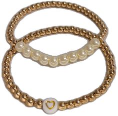 Trendy Gold Jewelry With Heart Beads, Elegant Heart-shaped Jewelry With Gold Beads, Gold Pearl Jewelry With Heart Beads, Trendy Gold Pearl Beaded Bracelets, Heart-shaped Gold Beaded Bracelets With 8mm Beads, Feb 5, Hematite Beads, Pearl Shell, Heart Beads