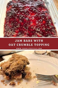 jam bars with oat crumble topping on a plate