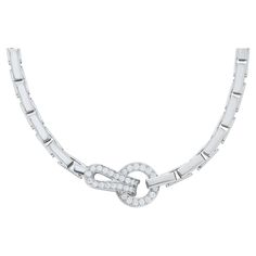 Cartier diamond link necklace in 18k white gold from the Agrafe collection, accompanied by Cartier certificate of authenticity. This necklace features 18k white gold brickwork links connected by a a hook and eye closure pave set with approximately 1.10 carat of round brilliant cut diamonds. 16.5" (41.9cm) long. 67.9 grams. Numbered and signed Cartier Buccellati Jewelry, Cartier Diamond, Gold For Sale, Link Necklace, Round Brilliant Cut Diamond, Round Brilliant, Link Bracelets, Cartier, Diamond Bracelet